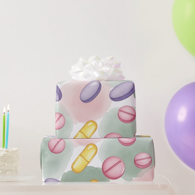 Healthcare & Pharmacy Pink Grey Purple Tablets Wrapping Paper (Party Gifts)