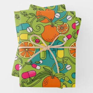 Healthcare & Pharmacy Retro Orange  Wrapping Paper Sheet