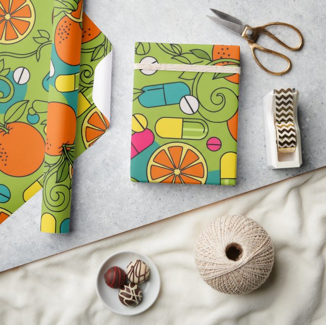 Healthcare & Pharmacy Retro Oranges Wrapping Paper (Crafts)