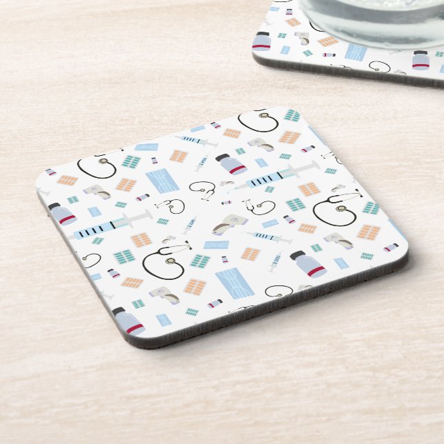 Healthcare Physician Medical Supplies Pattern Coaster (Left Side)
