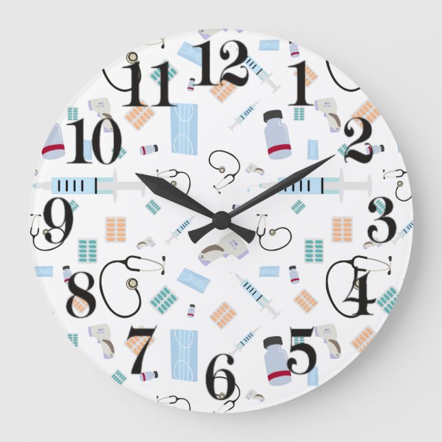 Healthcare Physician Medical Supplies Pattern Large Clock (Front)