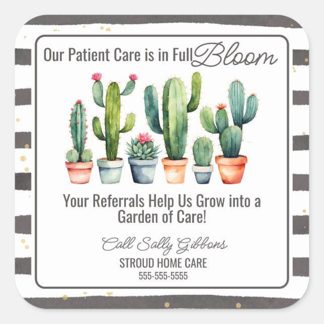 healthcare plant care bloom carer referral cactus square sticker (Front)