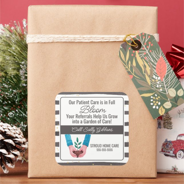 healthcare plant care in bloom carer referral  square sticker (Holiday)