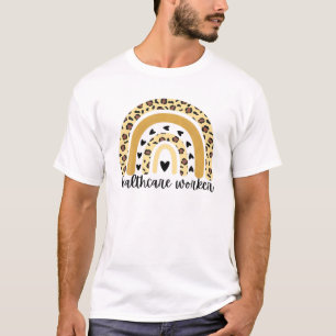 Healthcare Worker Life Leopard Rainbow Heart Nurse T-Shirt