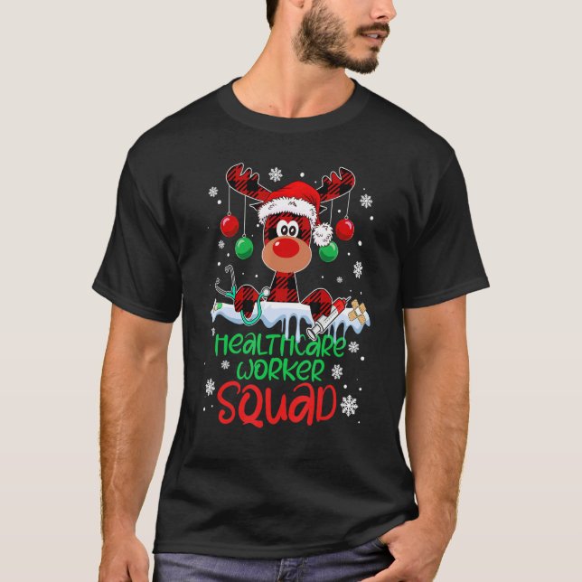 Healthcare Worker Squad Reindeer Christmas Pajamas T-Shirt (Front)