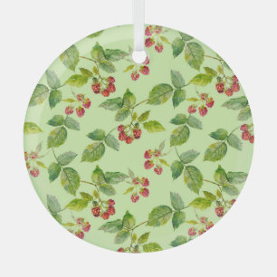 Healthy Berry: Raspberry Seamless Background. Glass Tree Decoration
