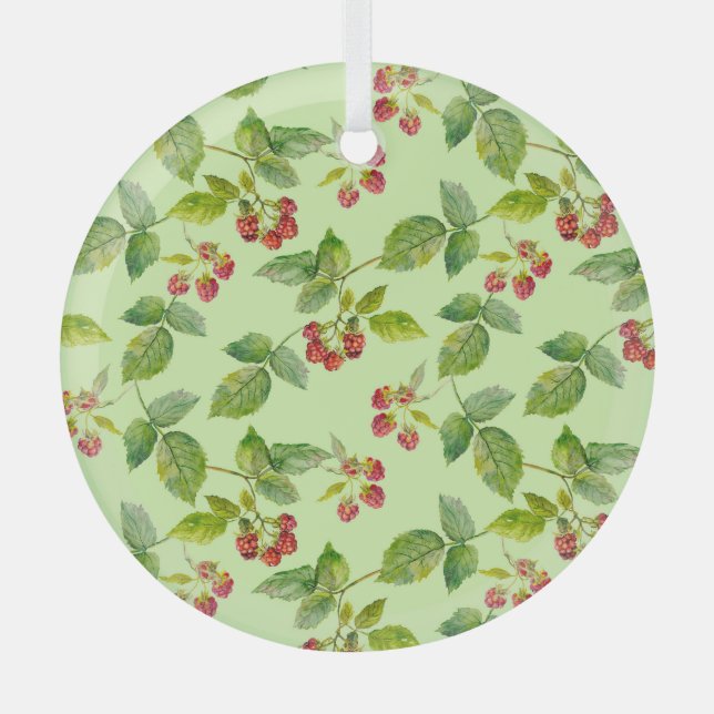 Healthy Berry: Raspberry Seamless Background. Glass Tree Decoration (Front)