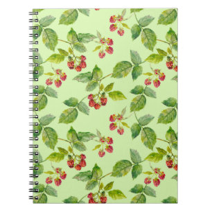 Healthy Berry: Raspberry Seamless Background. Notebook