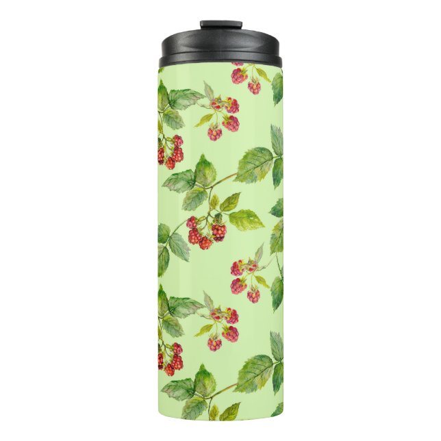 Healthy Berry: Raspberry Seamless Background. Thermal Tumbler (Front)