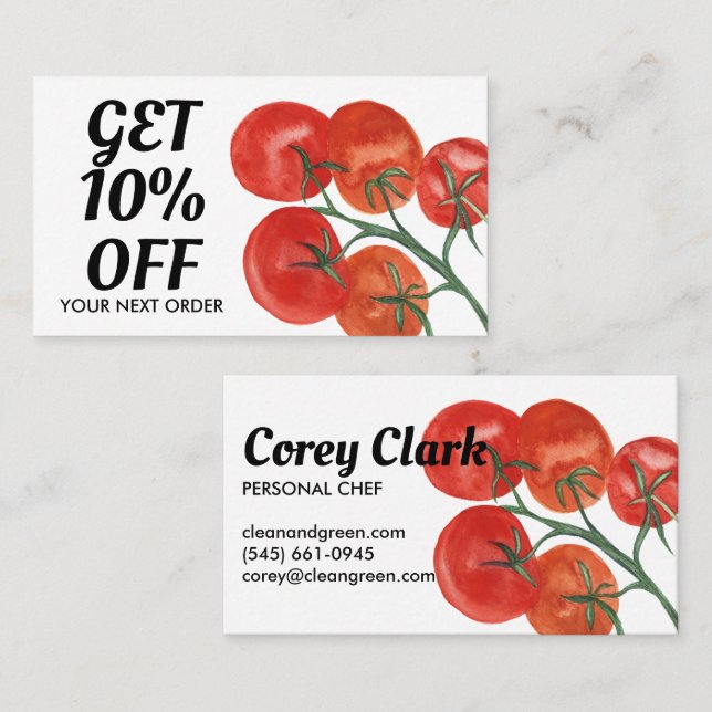 Healthy Chef Nutritionist Tomatoes Watercolor  Discount Card (Front/Back)