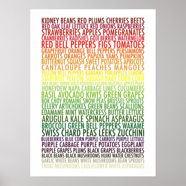 Healthy Eating Rainbow Fruits and Vegetables Text Poster (Front)