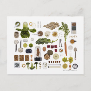 Healthy food grid on a white background. postcard