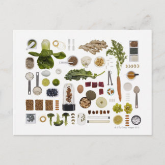 Healthy food grid on a white background. postcard
