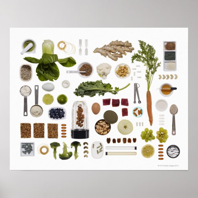 Healthy food grid on a white background. poster (Front)
