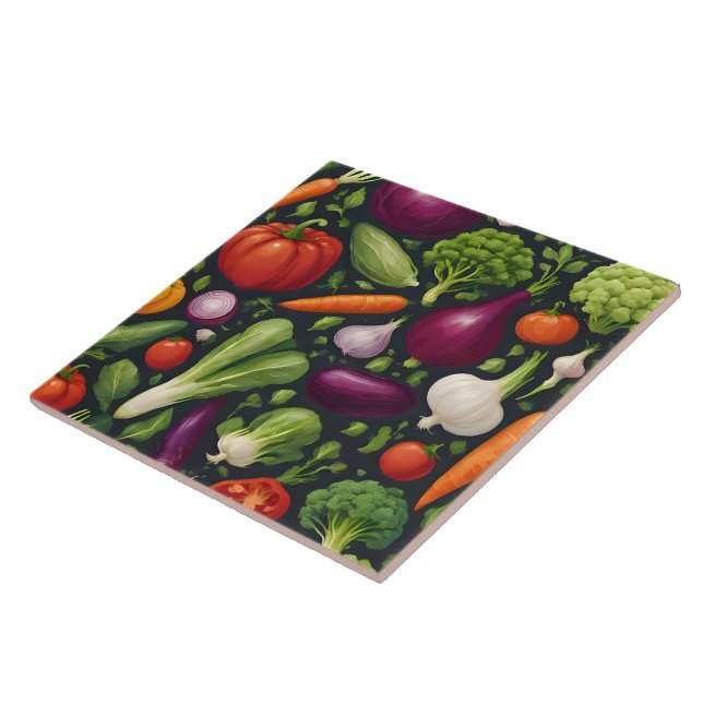 Healthy Food Happy Vegetables Modern Collection Tile (Side)