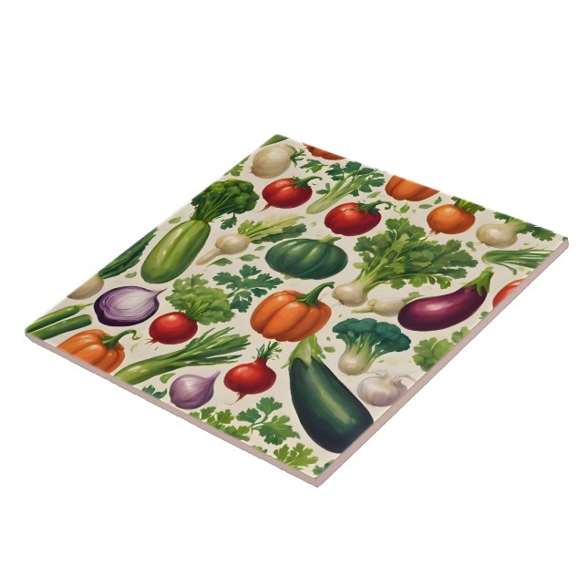 Healthy Food Happy Vegetables Trendy Collection Tile (Side)