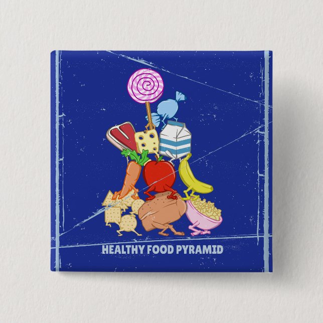 Healthy food pyramid funny cartoon illustration 15 cm square badge (Front)