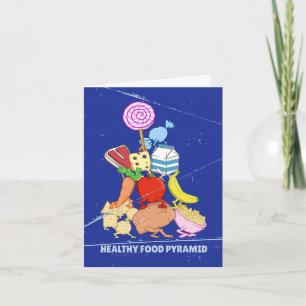 Healthy food pyramid funny cartoon illustration card