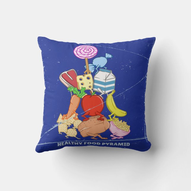 Healthy food pyramid funny cartoon illustration cushion (Back)