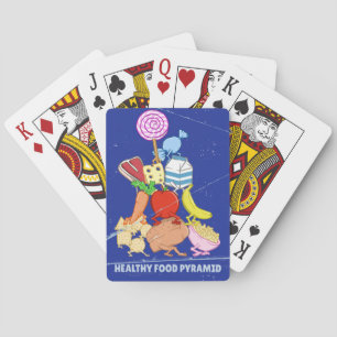 Healthy food pyramid funny cartoon illustration playing cards