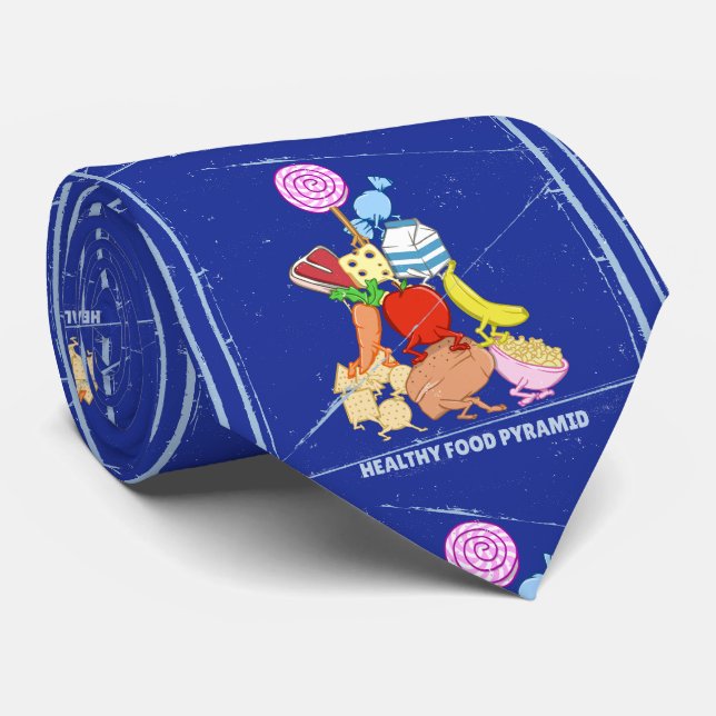 Healthy food pyramid funny cartoon illustration tie (Rolled)