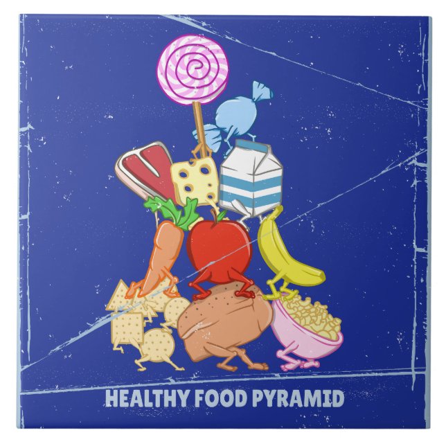 Healthy food pyramid funny cartoon illustration tile (Front)