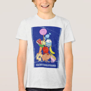 Healthy food pyramid funny cartoon illustration Tri-Blend shirt