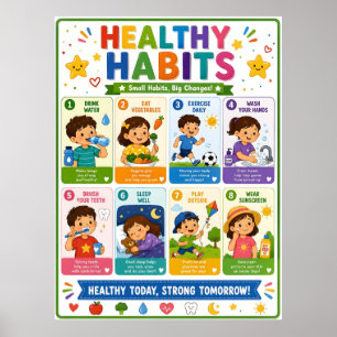 🥦 Healthy Habits Daily Wellness Routine For Kids Poster