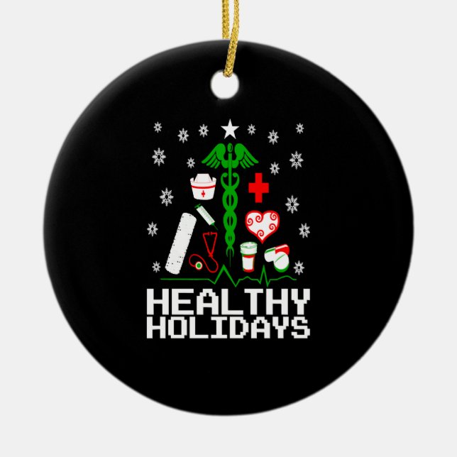 Healthy Holidays Nurse Ceramic Tree Decoration (Front)