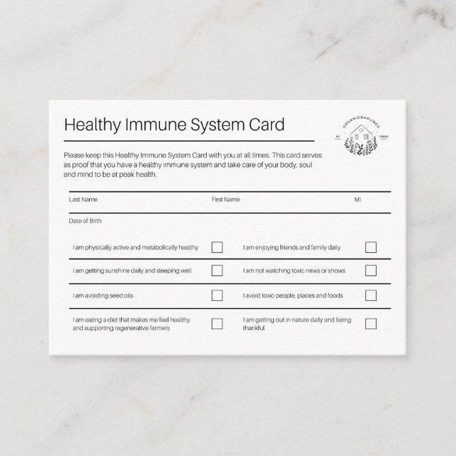 Healthy Immune System Card | Pack of 100 (Front)