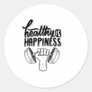 healthy is happiness gym motivation design  classic round sticker