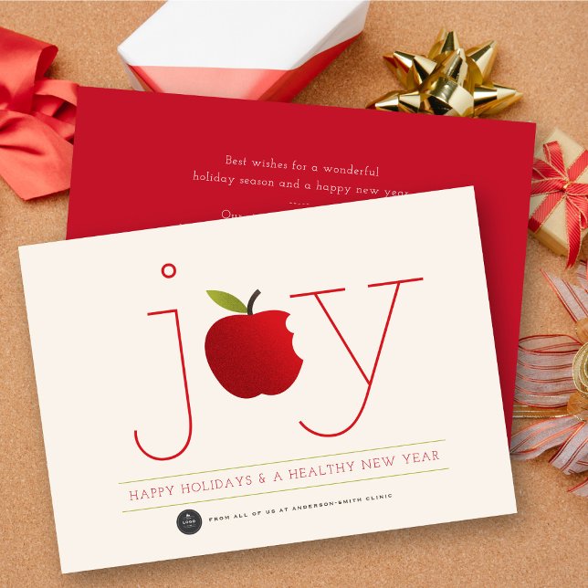 Healthy Joy Red Apple Healthcare Modern Business Holiday Card (Creator Uploaded)