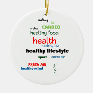 Healthy Lifestyle Word Cloud Ceramic Tree Decoration