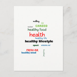 Healthy Lifestyle Word Cloud Postcard