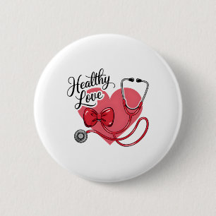Healthy Love Cute Coquette Bow Nurse Stethoscope V 6 Cm Round Badge