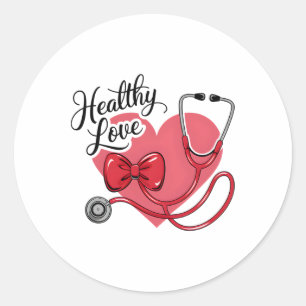 Healthy Love Cute Coquette Bow Nurse Stethoscope V Classic Round Sticker