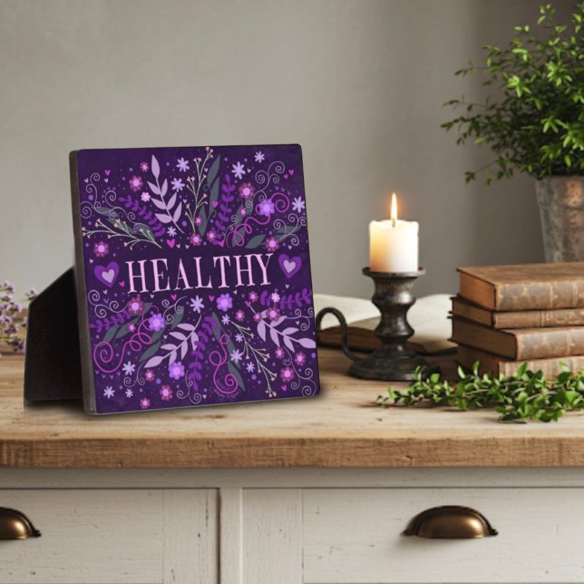 Healthy Purple Inspirational Heart Floral Pretty Plaque (Creator Uploaded)