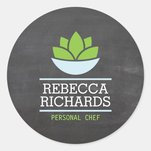 Healthy Salad Vegetables Catering Logo Chalkboard Classic Round Sticker (Front)