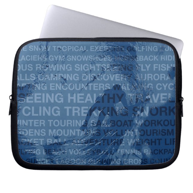 Healthy Trekking Surfer Typography Blue Wet Suit Laptop Sleeve (Front)