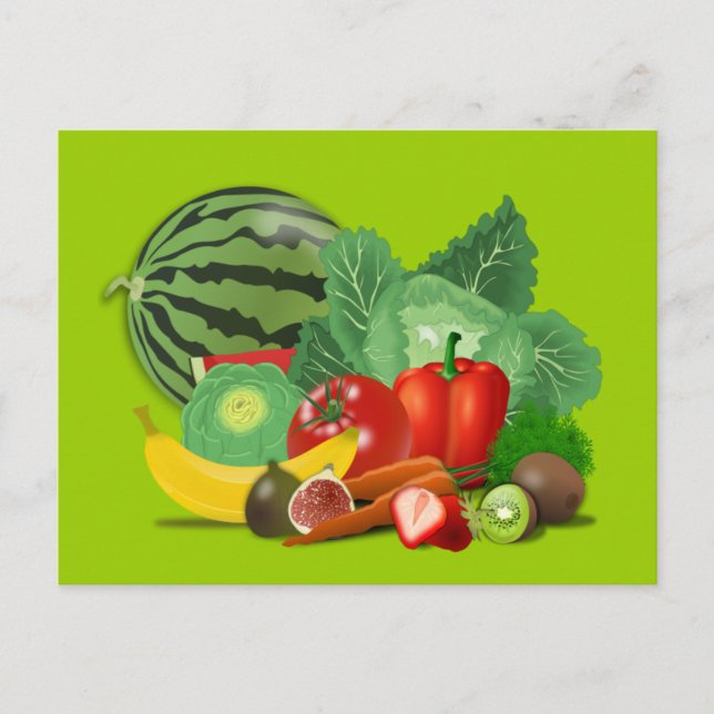 healthy_Vector_Clipart FRUITS VEGETABLES gardening Postcard (Front)