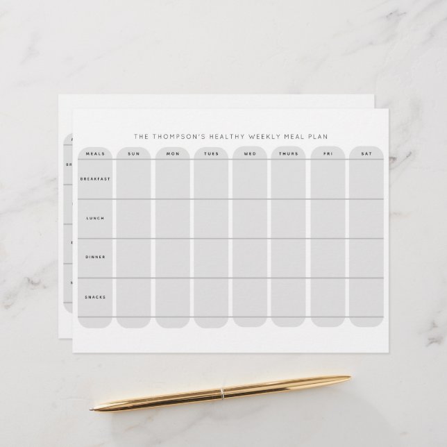 Healthy Weekly Meal Plan Template Double Sided Custom Letterhead (Front/Back In Situ)