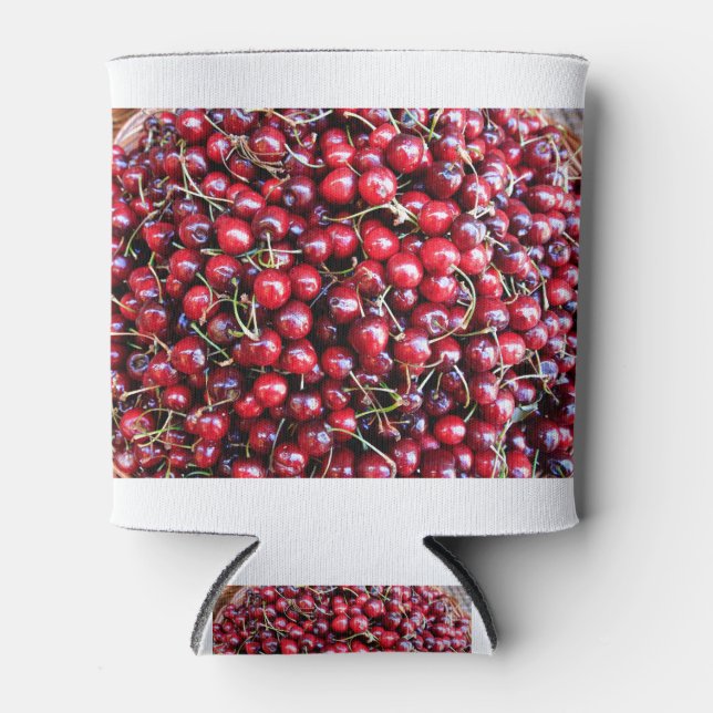 Heap of fresh red cherries in basket can cooler (Front)
