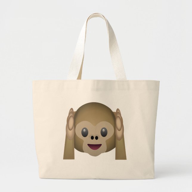 Hear No Evil Monkey Emoji Large Tote Bag (Front)