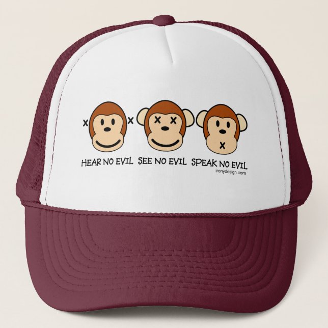Hear No Evil Monkey Faces Trucker Hat (Front)