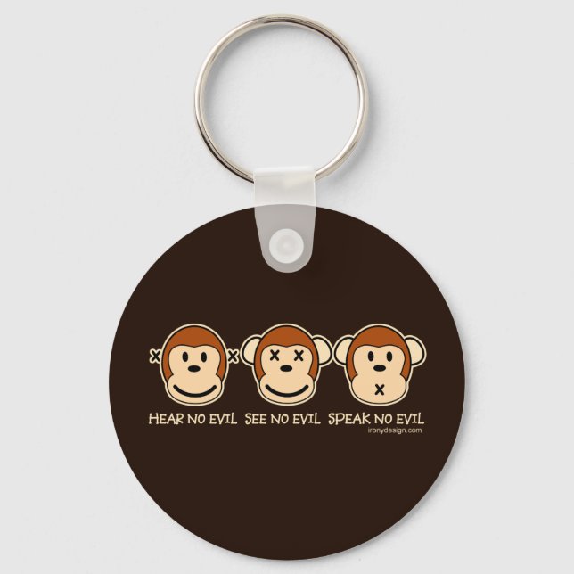 Hear No Evil Monkeys Cartoon Key Ring (Front)