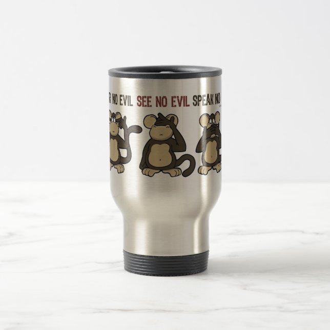 Hear No Evil Monkeys Cartoon Travel Mug (Center)