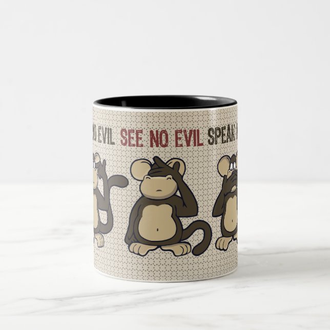 Hear No Evil Monkeys Funny Two-Tone Coffee Mug (Center)