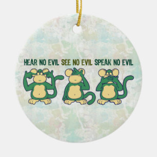 Hear No Evil Monkeys Greens Ceramic Tree Decoration