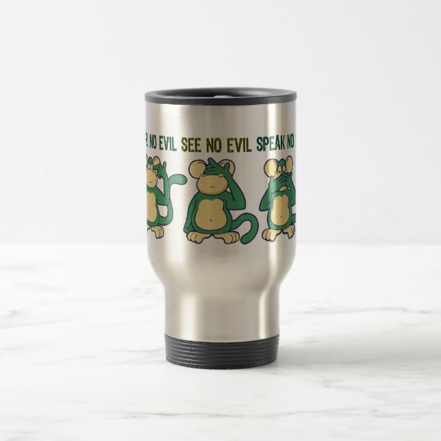 Hear No Evil Monkeys Greens Travel Mug (Center)