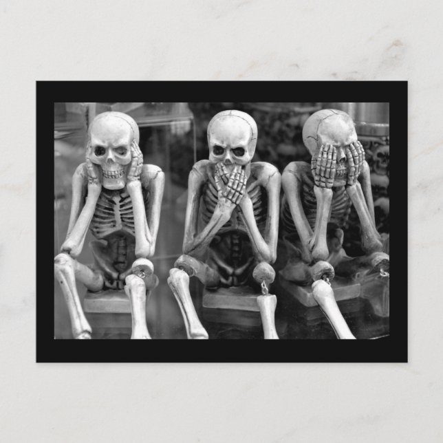Hear no evil, speak no evil, see no evil skeletons postcard (Front)